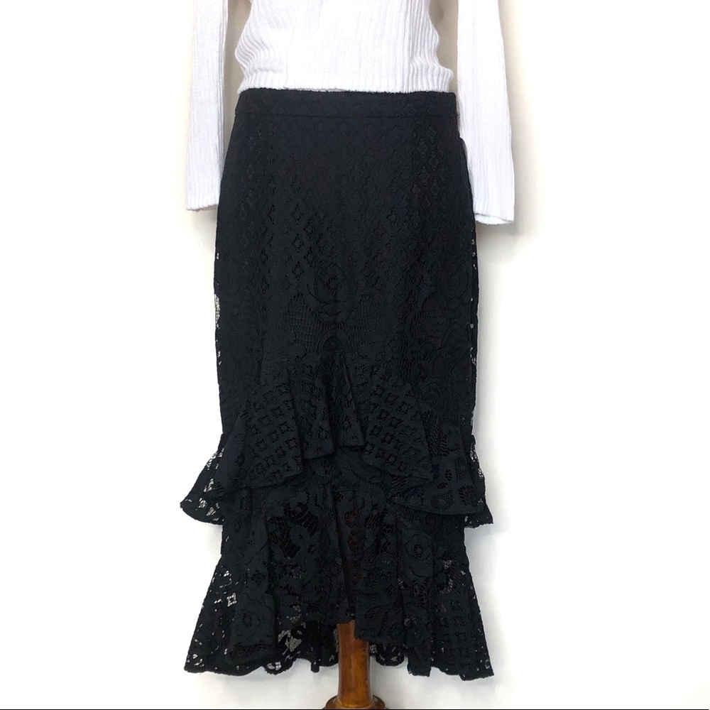 Chelsea28 Lace Ruffle Tier High-Low Midi Skirt SM